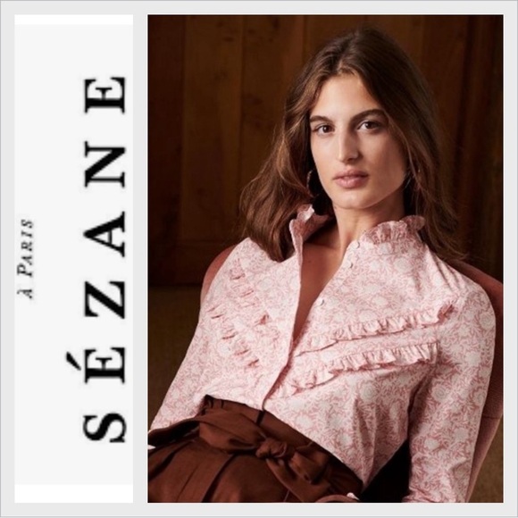 Sezane Rozy floral ruffle button front blouse size 36 Smalll - Picture 1 of 8